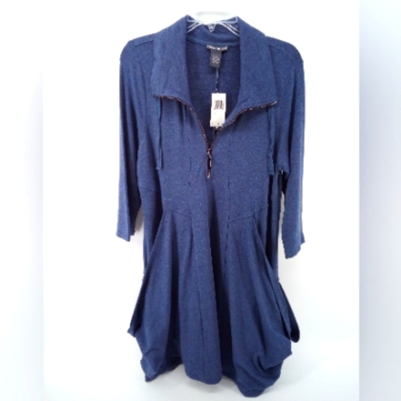 NWT $69 Chelsea & Theodore Blue Viscose Spandex Large Pockets Dress L - Picture 10 of 10